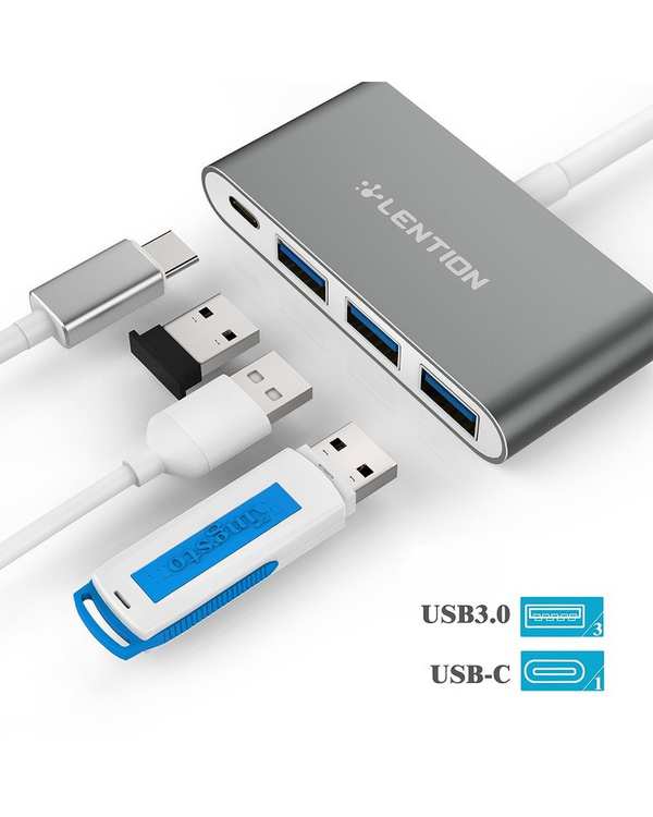هاب 4 پورت USB-C لنشن Lention مدل C13SE خاکستری - تصویر 3