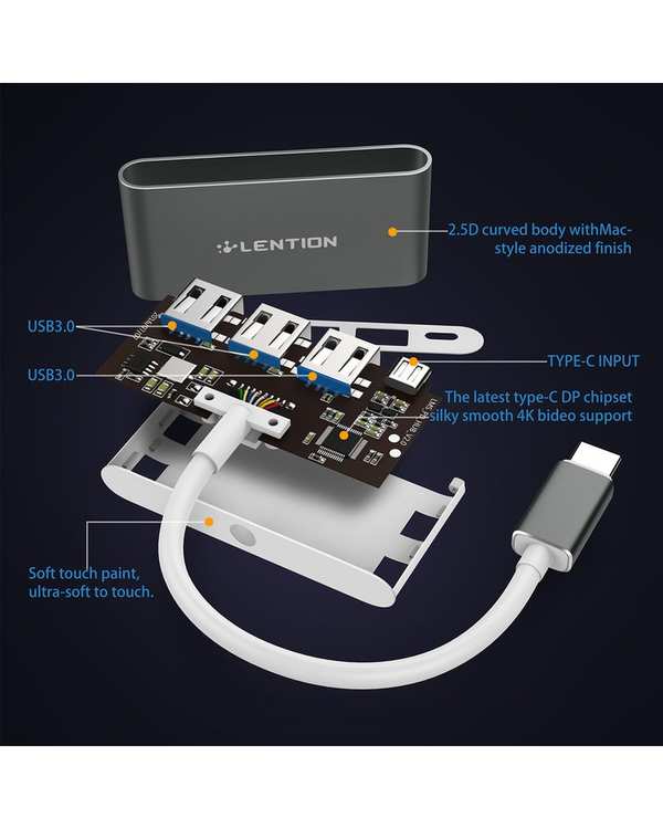 هاب 4 پورت USB-C لنشن Lention مدل C13SE رزگلد - تصویر 2