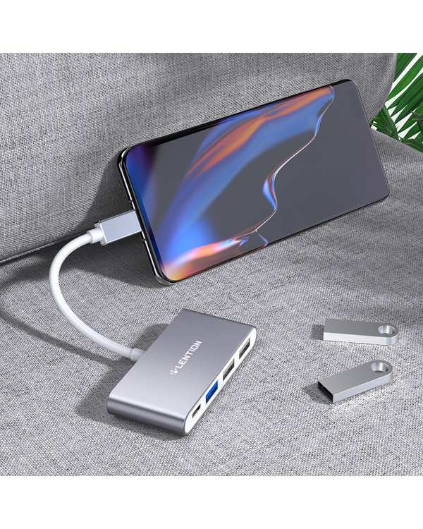 هاب 4 پورت USB-C لنشن Lention مدل C13 خاکستری - تصویر 4