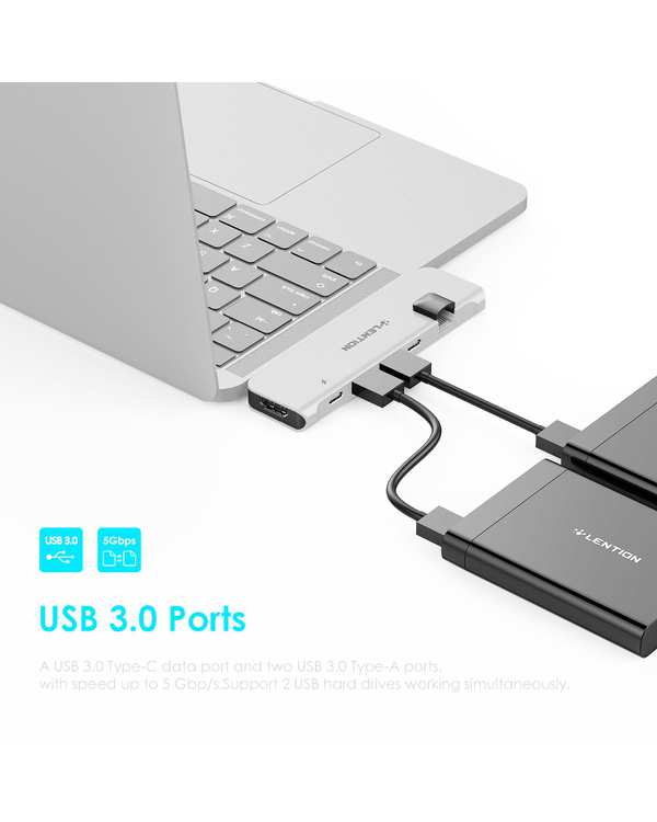 هاب 6 پورت USB-C لنشن Lention مدل CS65 نقره ای - تصویر 8