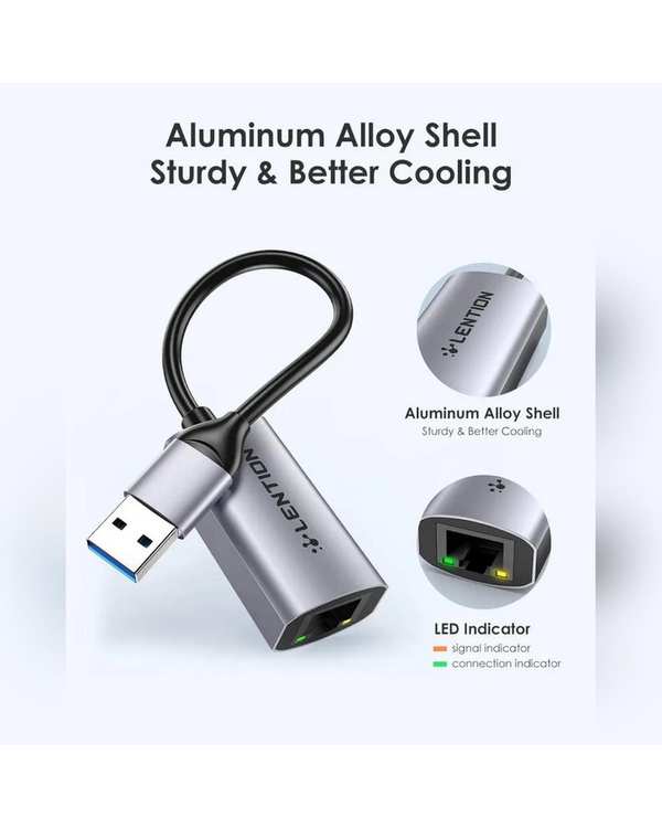مبدل USB به RJ45 لنشن Lention مدل HU604 خاکستری - تصویر 3