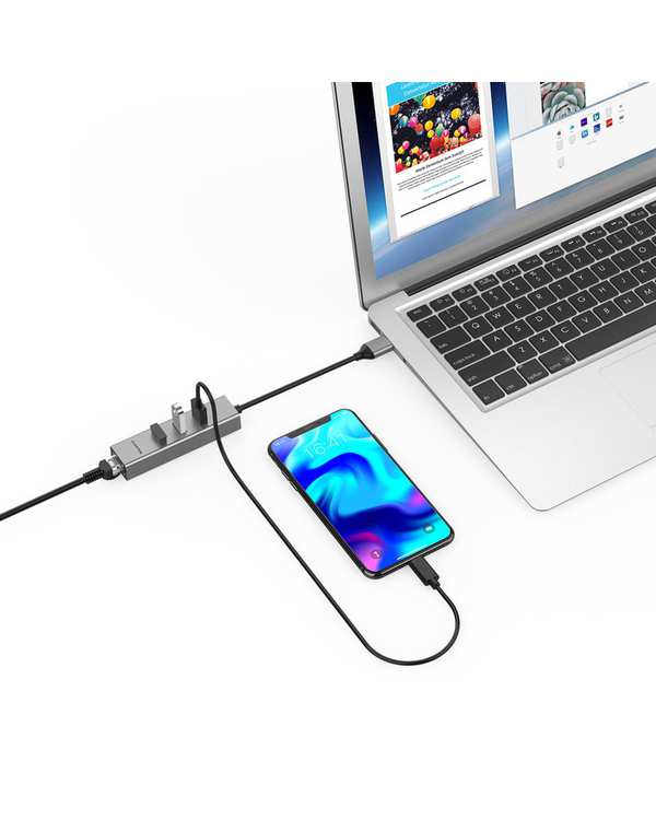 هاب 4 پورت USB-C لنشن Lention مدل H23S خاکستری - تصویر 4