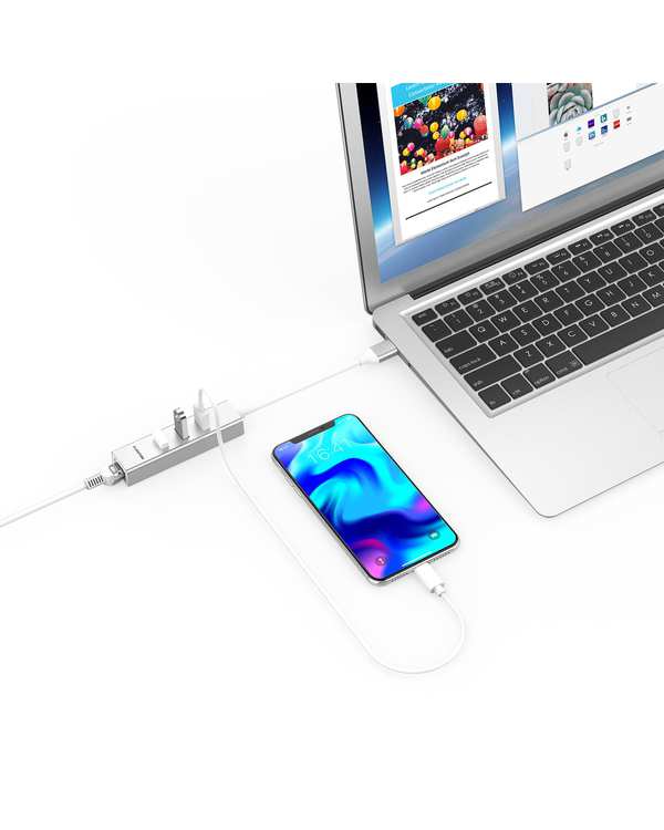 هاب 4 پورت USB-C لنشن Lention مدل H23S نقره ای - تصویر 5