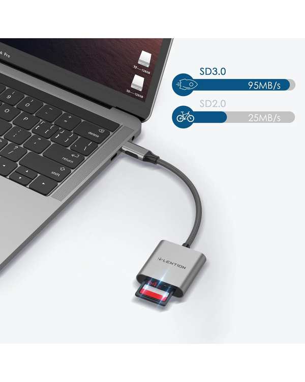 مبدل USB-C به SD/MicroSD لنشن Lention مدل C8 نقره ای - تصویر 2