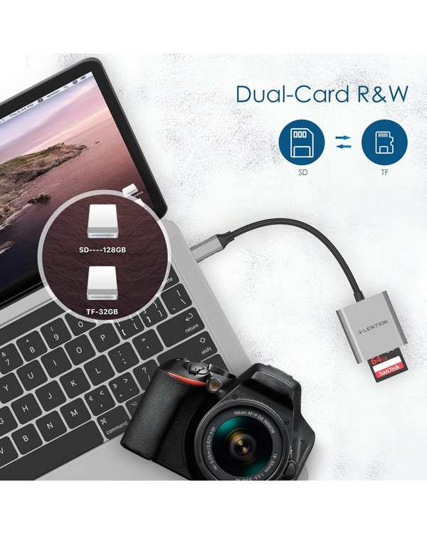 مبدل USB-C به SD/MicroSD لنشن Lention مدل C8 نقره ای - تصویر 4