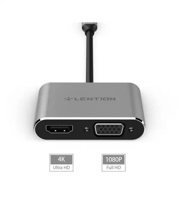 مبدل 2 پورت USB-C به HDMI/VGA لنشن Lention مدل C51SHV خاکستری - تصویر 3