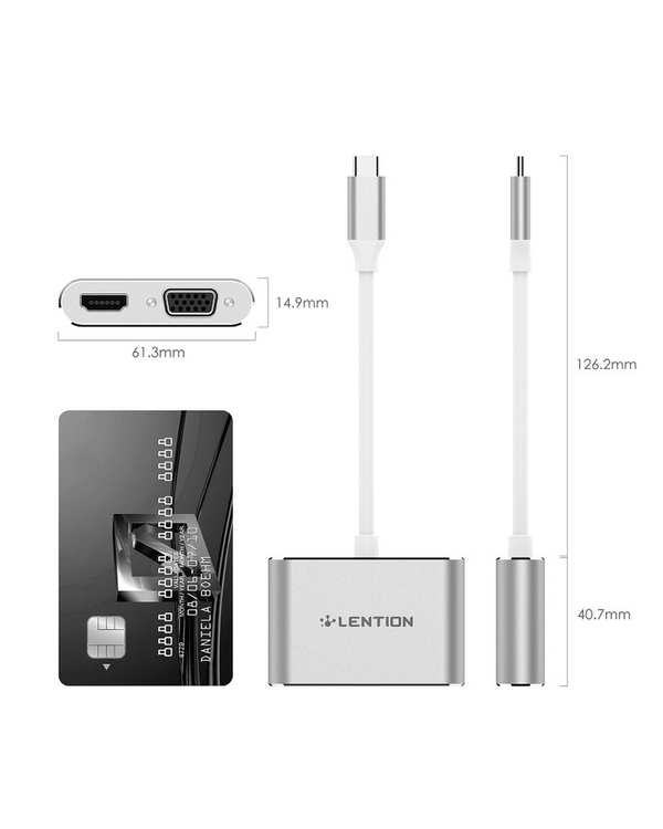 مبدل 2 پورت USB-C به HDMI/VGA لنشن Lention مدل C51SHV نقره ای - تصویر 3