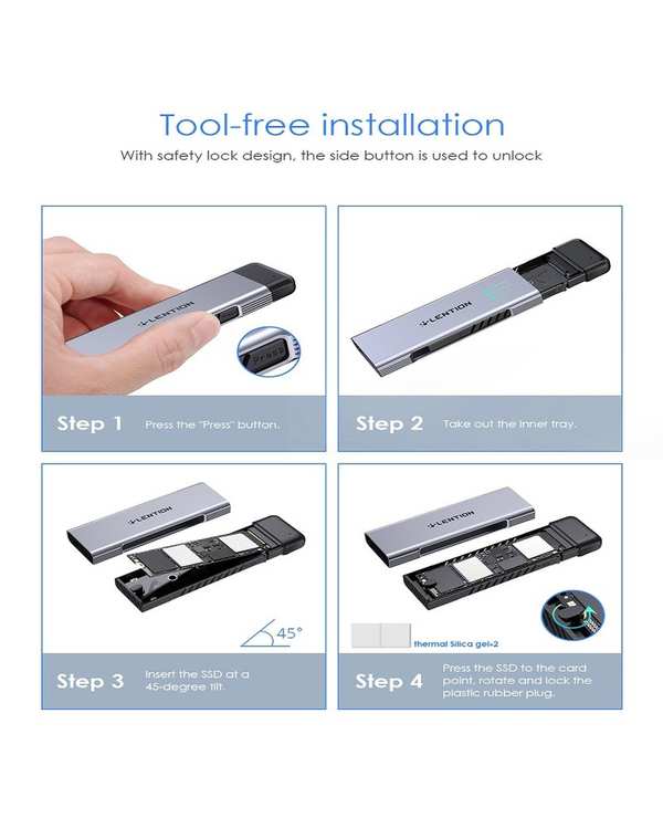 مبدل USB-C به M.2 لنشن Lention مدل C9Elite خاکستری - تصویر 6