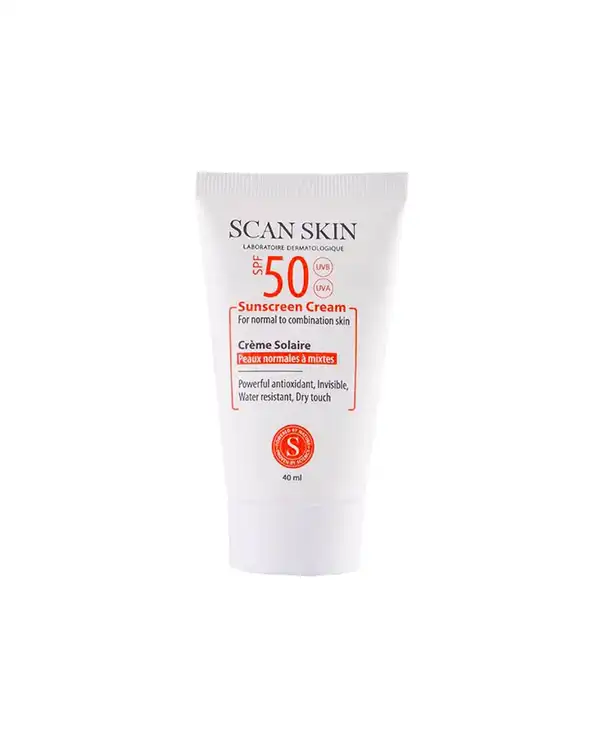 کرم ضد آفتاب بی رنگ SPF50 اسکن اسکین Scan Skin مناسب پوست های معمولی و مختلط 40ml