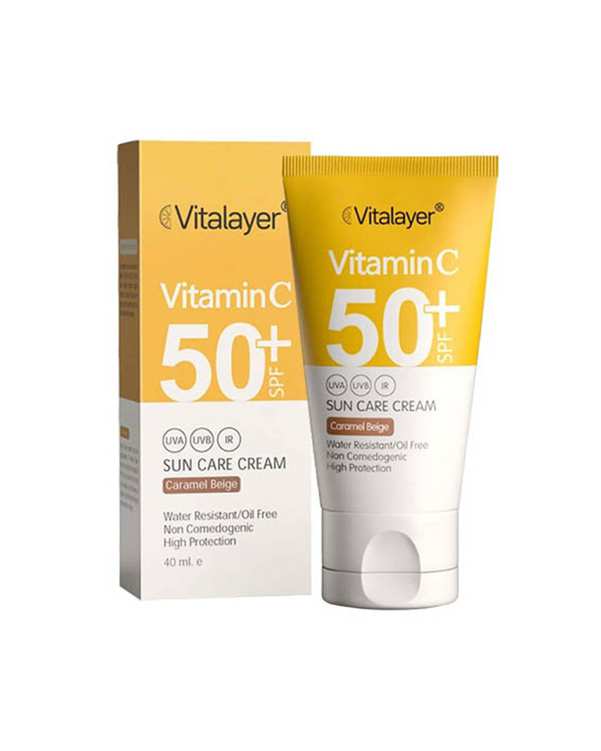 کرم ضد آفتاب رنگی SPF50 ویتالیر Vitalayer حاوی ویتامین سی رنگ کارامل بژ