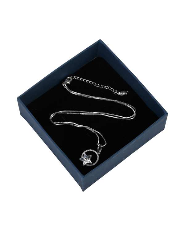 گردنبند دایره و ستاره نگین دار نقره ای طرح سواروسکی SWAROVSKI - تصویر 3