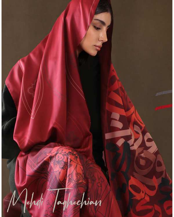 شال زنانه دو رو قرمز دودی طاقه چیان Taghechian مدل بیتاب - تصویر 2