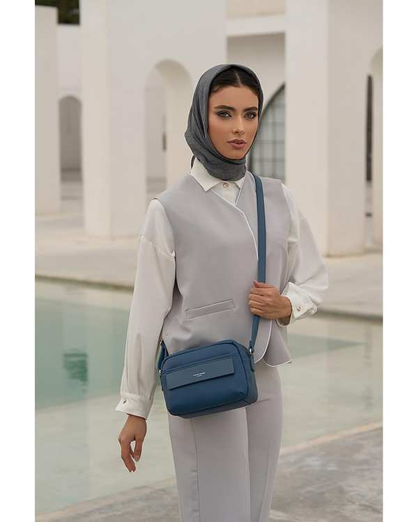 کیف دوشی زنانه کیف زنانه دوشی آبی دیوید جونز David Jones مدل A6911-1A - تصویر 2
