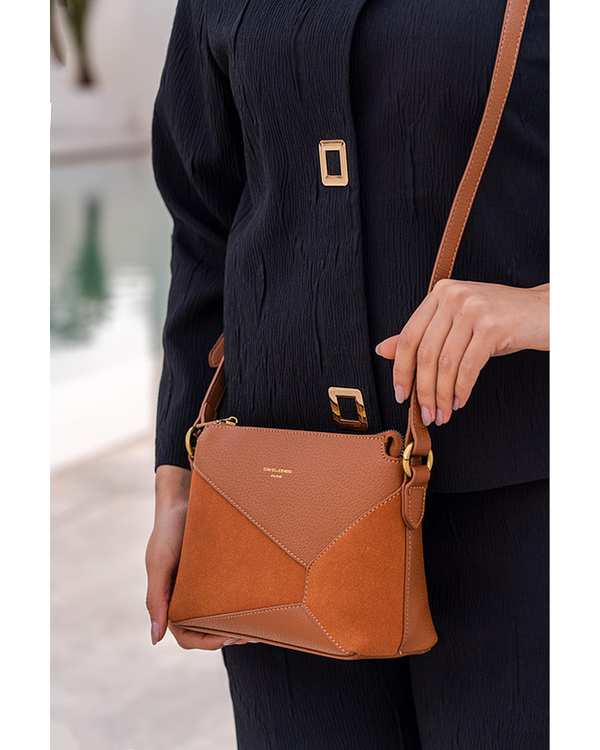 کیف دوشی زنانه کیف زنانه دوشی قهوه ای روشن دیوید جونز David Jones مدل 7001-1 - تصویر 2