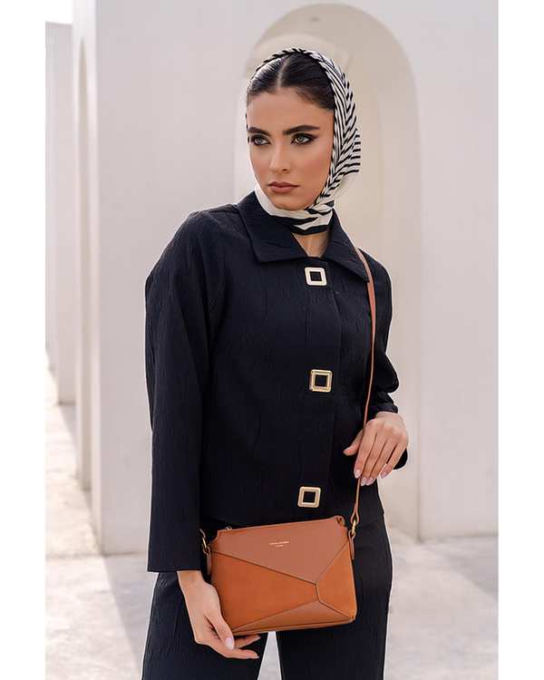 کیف دوشی زنانه کیف زنانه دوشی قهوه ای روشن دیوید جونز David Jones مدل 7001-1 - تصویر 6