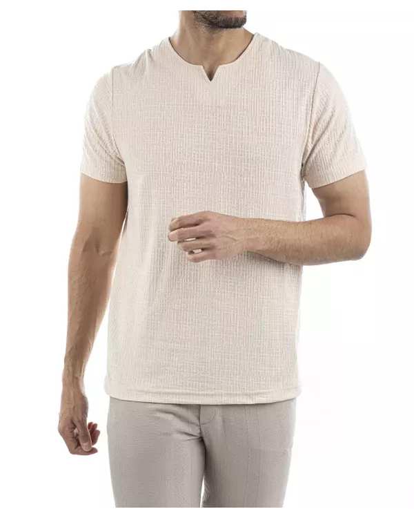 تی شرت مردانه یقه کوبایی کرم آر ان اس RNS کد 12022083