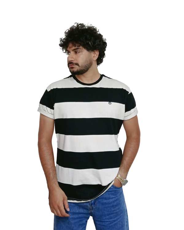 تی شرت مردانه یقه گرد رینگر مشکی کرم دیورسو Diverso کد 4469 - تصویر 2