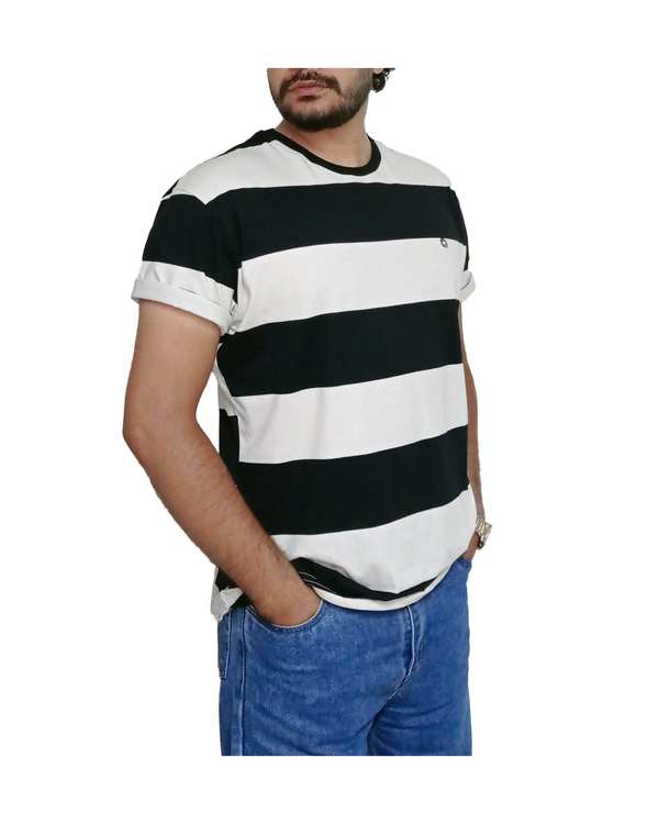 تی شرت مردانه یقه گرد رینگر مشکی کرم دیورسو Diverso کد 4469 - تصویر 3