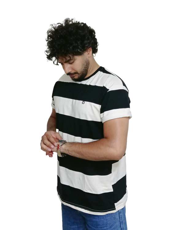 تی شرت مردانه یقه گرد رینگر مشکی کرم دیورسو Diverso کد 4469 - تصویر 4