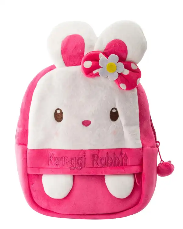 کوله پشتی دخترانه پولیشی صورتی سفید نانو کیدز پرو Kids Pro طرح Konggi Rabbit