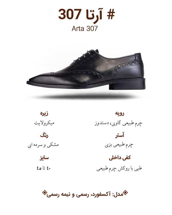 کفش چرم مردانه آکسفورد مشکی گابیانی Gabiani مدل آرتا کد AM-T307 - تصویر 3