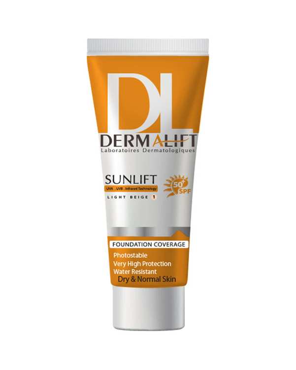 کرم ضد آفتاب رنگی بژ روشن SPF50 درمالیفت Dermalift مناسب پوست معمولی و خشک 40ml