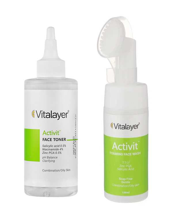 فوم شستشوی صورت حجم 150ml به همراه تونر صورت حجم 250ml ویتالیر Vitalayer مدل اکتی ویت Activit