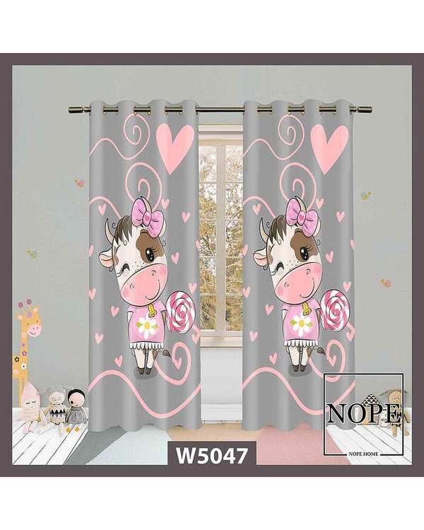 پرده کودک مخمل نوپه هوم Nopehome مدل پانچی طرح گاو و آبنبات کد W5047