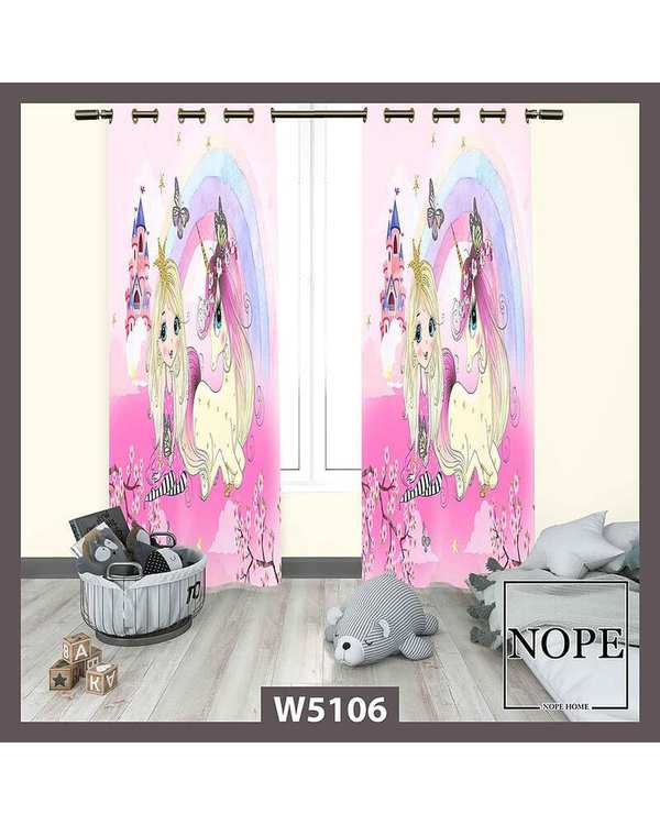 پرده کودک مخمل نوپه هوم Nopehome مدل پانچی طرح دختر و اسب تکشاخ کد W5106
