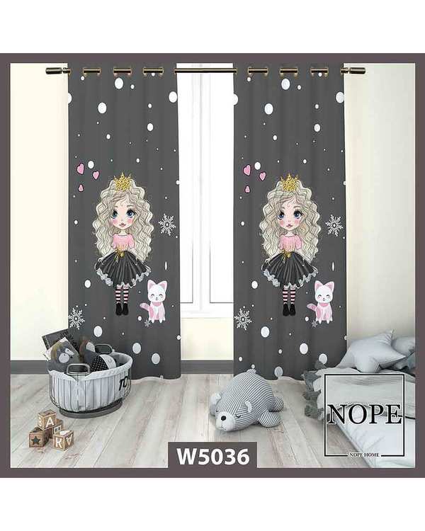 پرده کودک مخمل نوپه هوم Nopehome مدل پانچی طرح دختر کد W5036