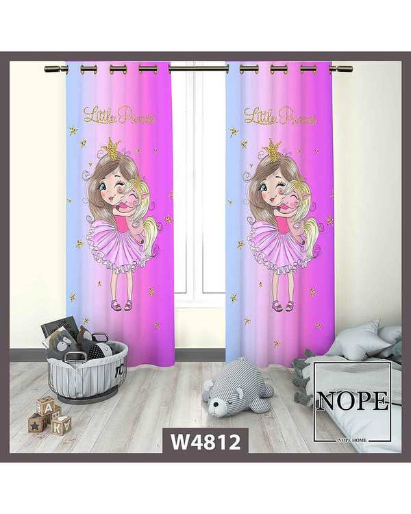 پرده کودک مخمل نوپه هوم Nopehome مدل پانچی طرح دختر و یونیکورن کد W4812