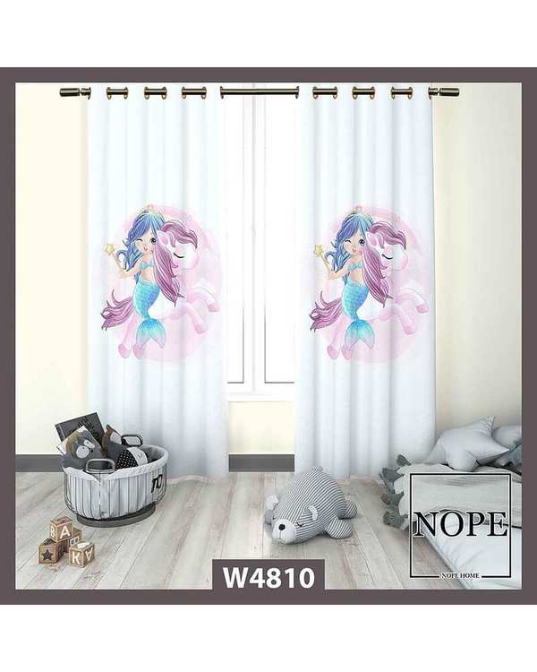 پرده کودک مخمل نوپه هوم Nopehome مدل پانچی طرح دختر و یونیکورن کد W4810