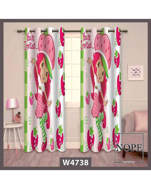 پرده کودک مخمل نوپه هوم Nopehome مدل پانچی طرح دختر توت فرنگی کد W4738
