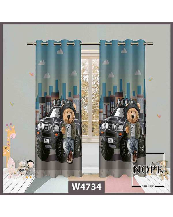 پرده کودک مخمل نوپه هوم Nopehome مدل پانچی طرح خرس و ماشین کد W4734