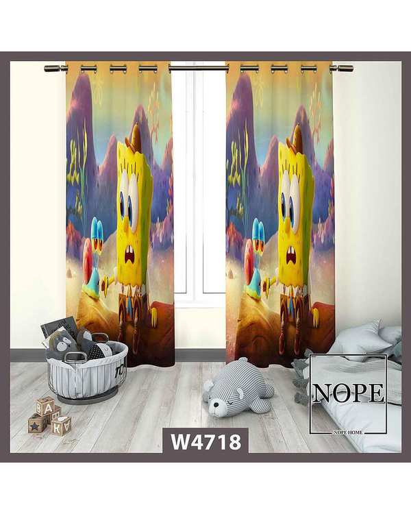 پرده کودک مخمل نوپه هوم Nopehome مدل پانچی طرح باب اسفنجی کد W4718