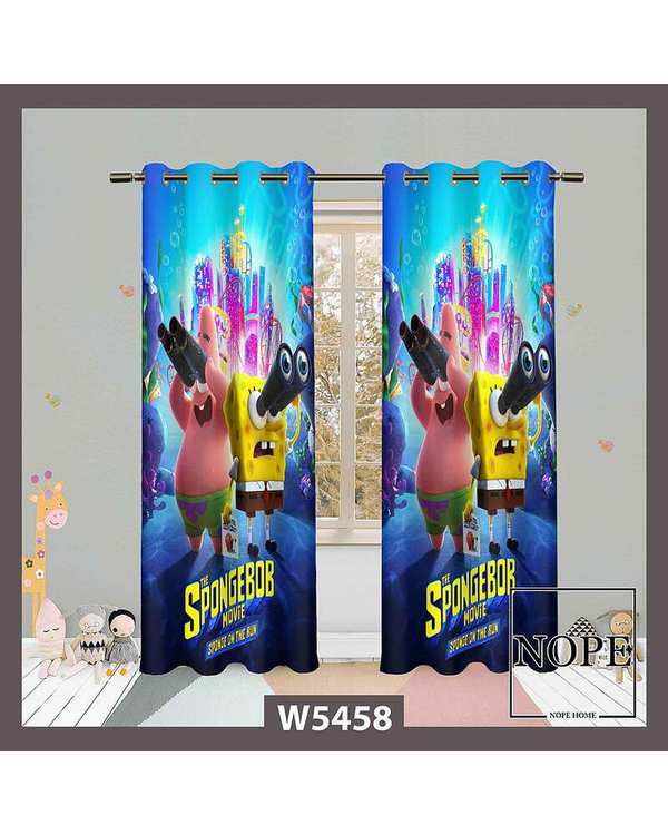 پرده کودک مخمل نوپه هوم Nopehome مدل پانچی طرح کارتون باب اسفنجی و پاتریک کد W5458