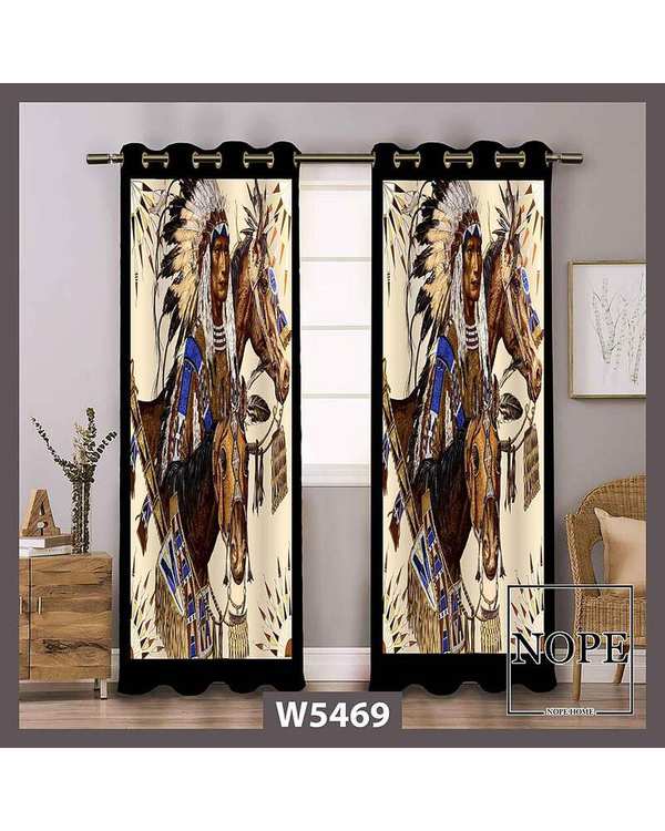 پرده مخمل نوپه هوم Nopehome مدل پانچی طرح اسب و سرخ پوست کد W5469