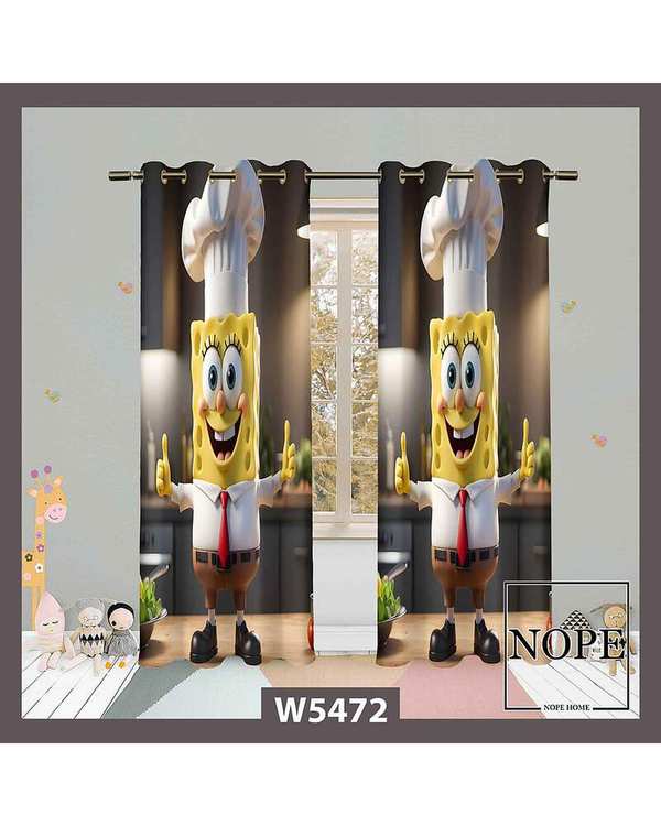 پرده کودک مخمل نوپه هوم Nopehome مدل پانچی طرح باب اسفنجی آشپز می شود کد W5472