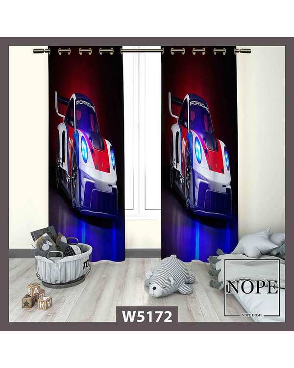پرده کودک مخمل نوپه هوم Nopehome مدل پانچی طرح ماشین مسابقه ای کد W5172