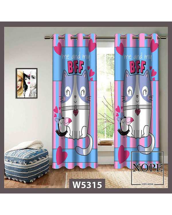 پرده کودک مخمل نوپه هوم Nopehome مدل پانچی طرح گربه کد W5315