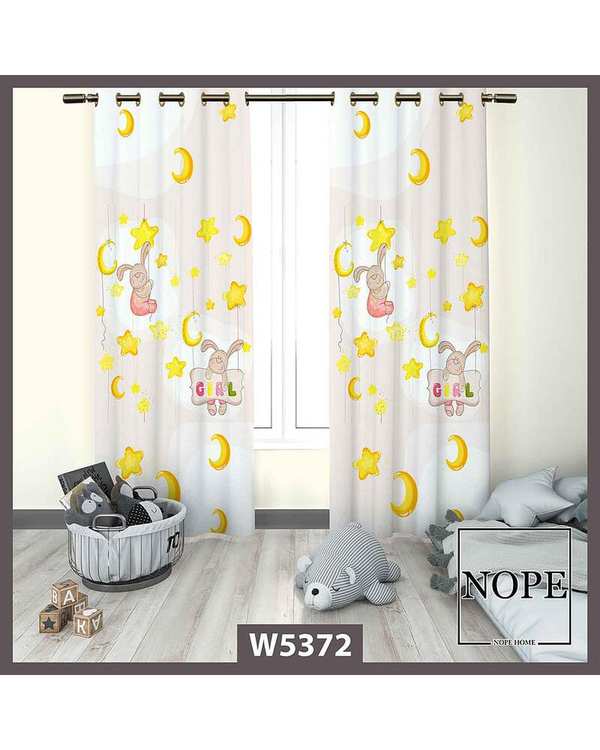 پرده کودک مخمل نوپه هوم Nopehome مدل پانچی طرح ماه و ستاره و خرگوش کد W5372