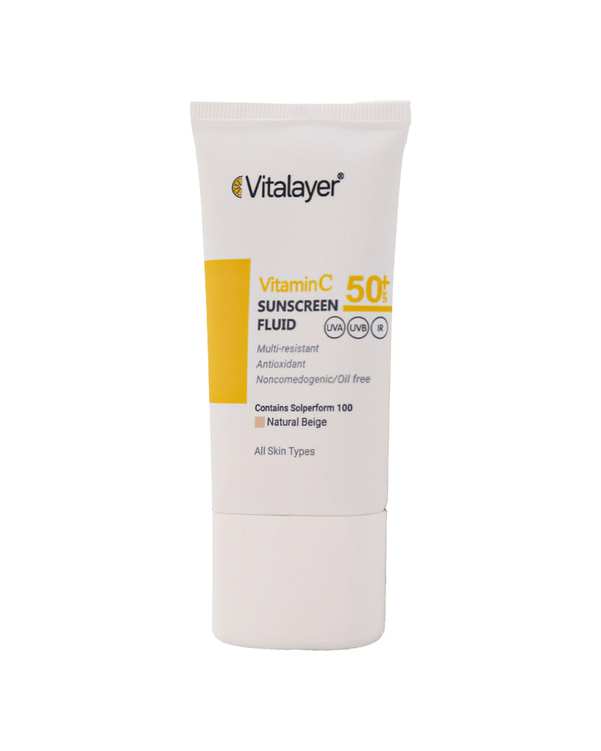 فلوئید ضد آفتاب رنگی SPF50 ویتالیر Vitalayer حاوی ویتامین C رنگ بژ طبیعی حجم 50ml