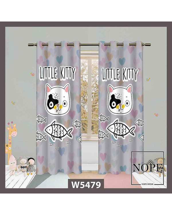 پرده کودک مخمل نوپه هوم Nopehome مدل پانچی طرح کارتونی گربه کد W5479