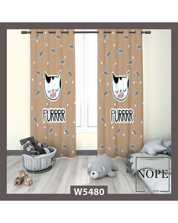 پرده کودک مخمل نوپه هوم Nopehome مدل پانچی طرح کارتونی گربه کد W5480