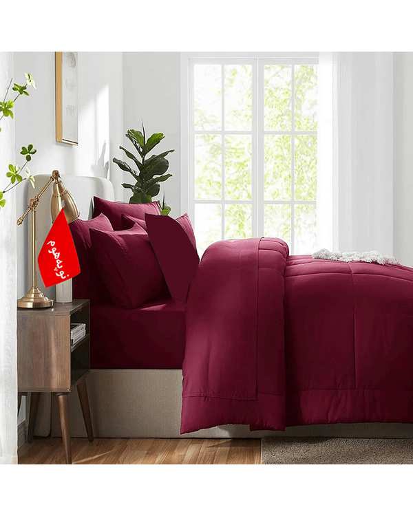 روتختی دو نفره 7 تکه مینیمال نوپه هوم Nopehome طرح مربعی زرشکی کد 051