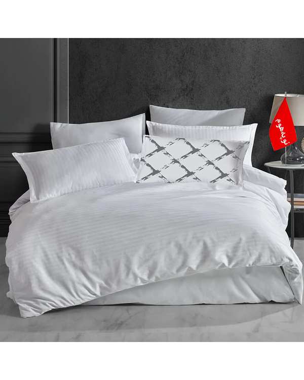 سرویس روتختی کاوری دو نفره 7 تکه نوپه هوم Nopehome طرح بیسیک راه راه هتلی سفید کد 100