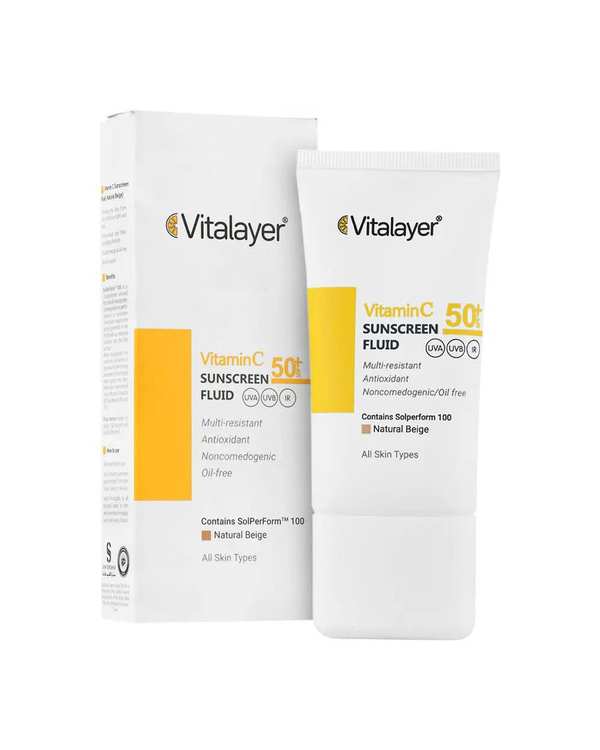 فلوئید ضد آفتاب رنگی SPF50 ویتالیر Vitalayer حاوی ویتامین C رنگ بژ طبیعی حجم 50ml - تصویر 5