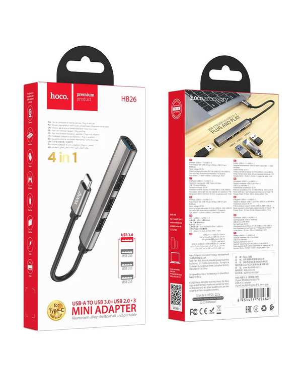 هاب 4 پورت USB-C خاکستری هوکو HOCO مدل HB26 4IN1 - تصویر 3