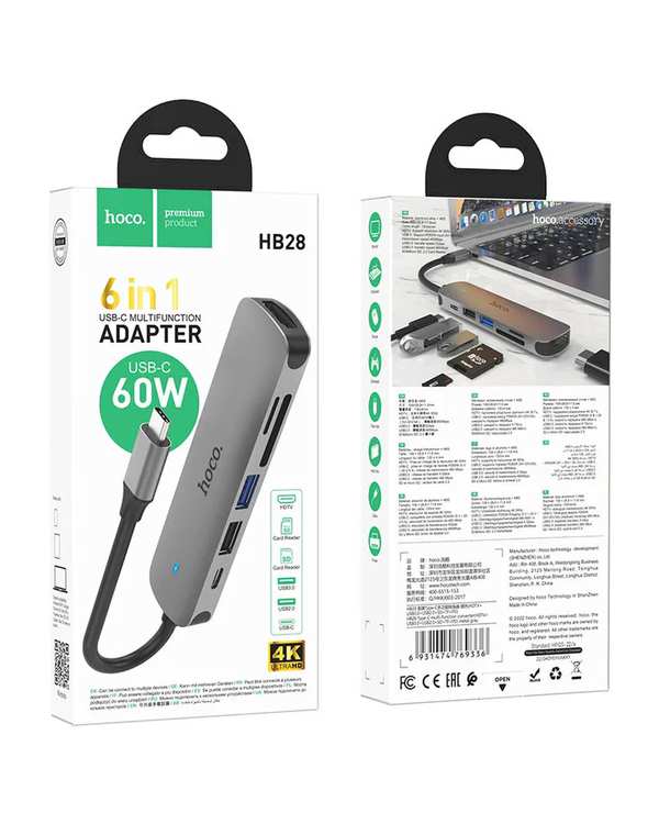 هاب 6 پورت USB-C خاکستری هوکو HOCO مدل HB28 - تصویر 5