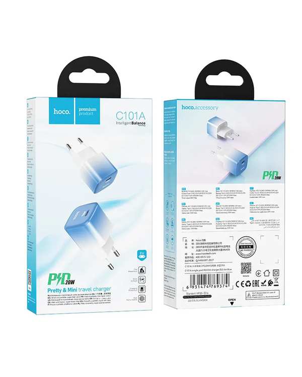 شارژر دیواری 20 وات آبی هوکو HOCO مدل C101A USB PD - تصویر 6